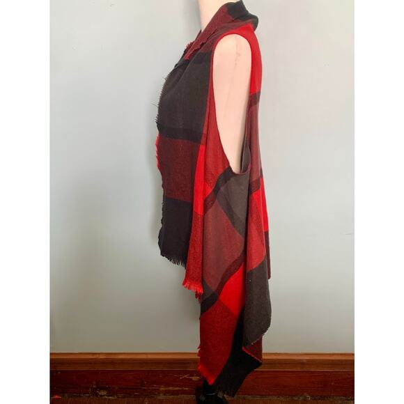 Seven Islands Red Buffalo Plaid Open Front Vest One Plus Size - Picture 3 of 7